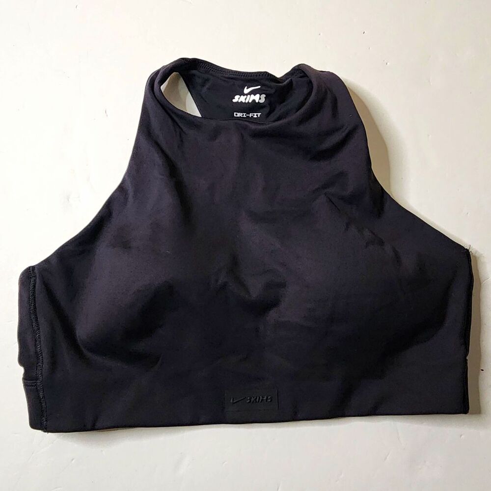 Nike x SKIMS Dri-FIT Matte High Neck Padded Racerback Wireless Bra Black 36B